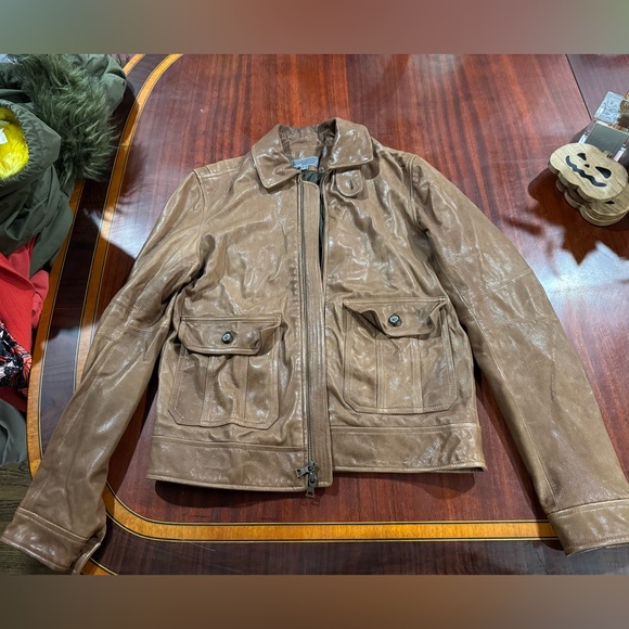 Vince Brown Leather Military Jacket - Picture 1 of 3